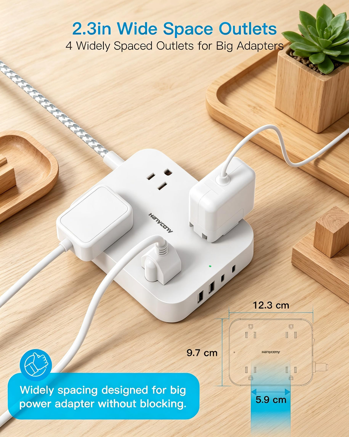 10 Ft Extension Cord, Flat Power Strip with 4 Outlets 4 USB Ports (2 USB C)