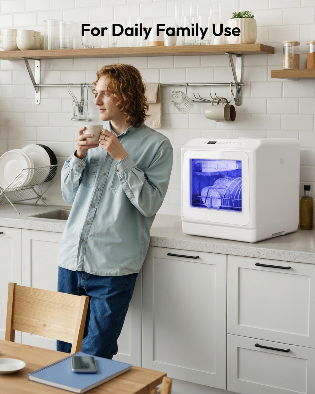 EUHOMY Countertop Dishwasher Portable, 6 Programs with 40 dB, No Hookup
