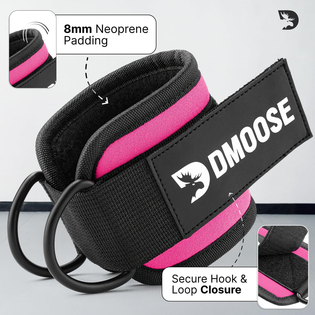 DMoose Fitness Ankle Strap for Cable Machine - One Size Fit with Premium Padding Cuffs - Cable Kickback Ankle Straps - Gym Attachments & Lower Body Exercises