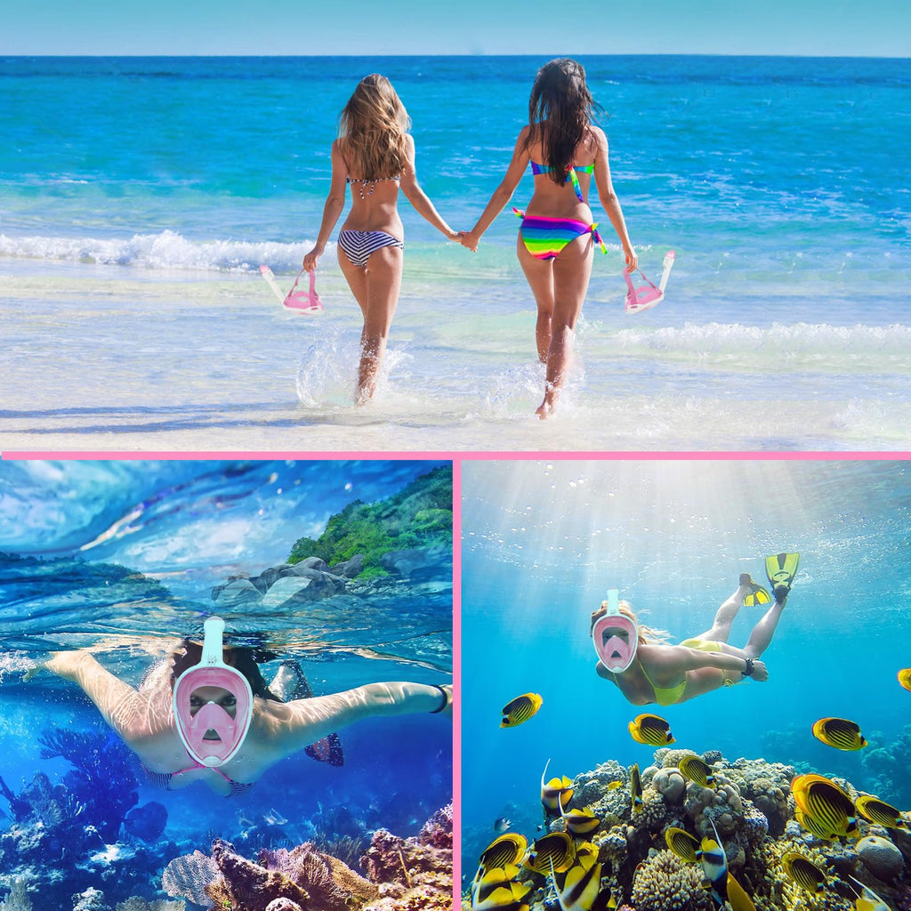 Jsdoin Snorkel Mask Full Face,180°view Design - Anti-fog, Anti-leak Technology - Sports Camera Compatible - for a Safe Adults and Kids Snorkeling Experience