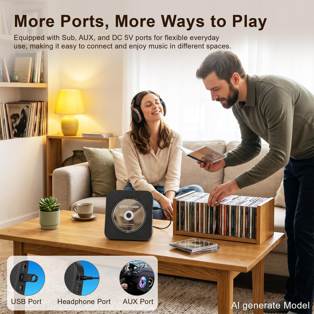 Portable CD Player with Bluetooth, Gueray Desktop CD Players for Home, Bulit-in Double HiFi Speakers, AUX&Headphone Jack, FM Radio Boombox with Remote Control, USB Port,LCD Display (White)