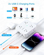 Extension Cord 10 Ft, Ultra Thin Flat Plug Power Strip Surge Protector
