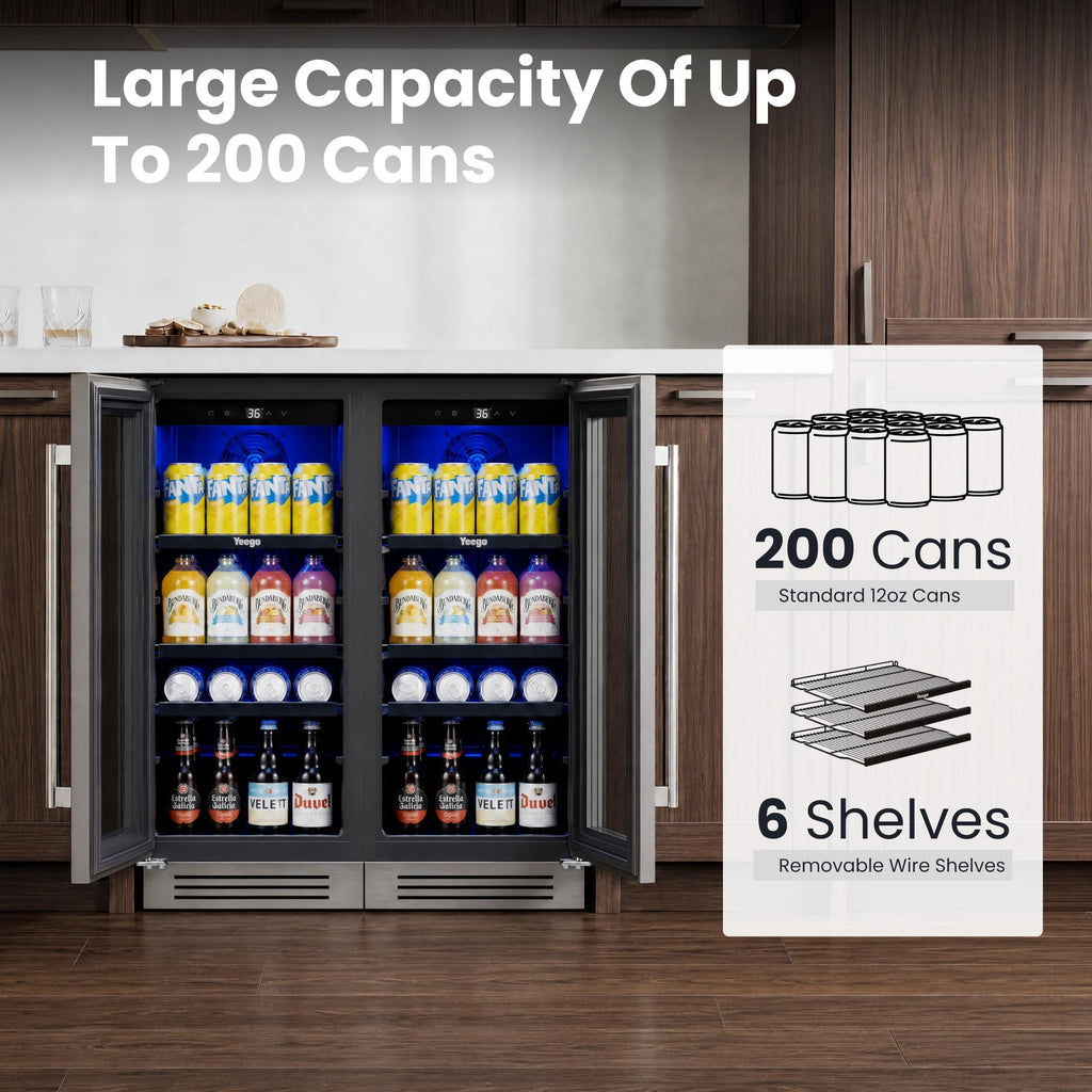Yeego Beverage Refrigerator - 24 inch 180 Cans Beer Cooler with Glass Door