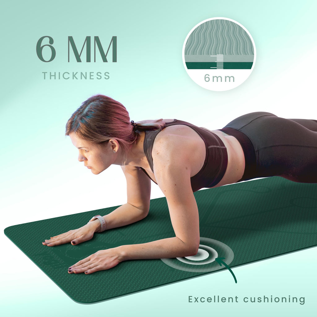 Yogii Yoga Mat - Non-Slip 6mm Thick TPE & Travel-friendly Yoga Mat - Perfect for Home & Gym Exercise Fitness & Pilates - With Laser Alignment Guides for Men & Women