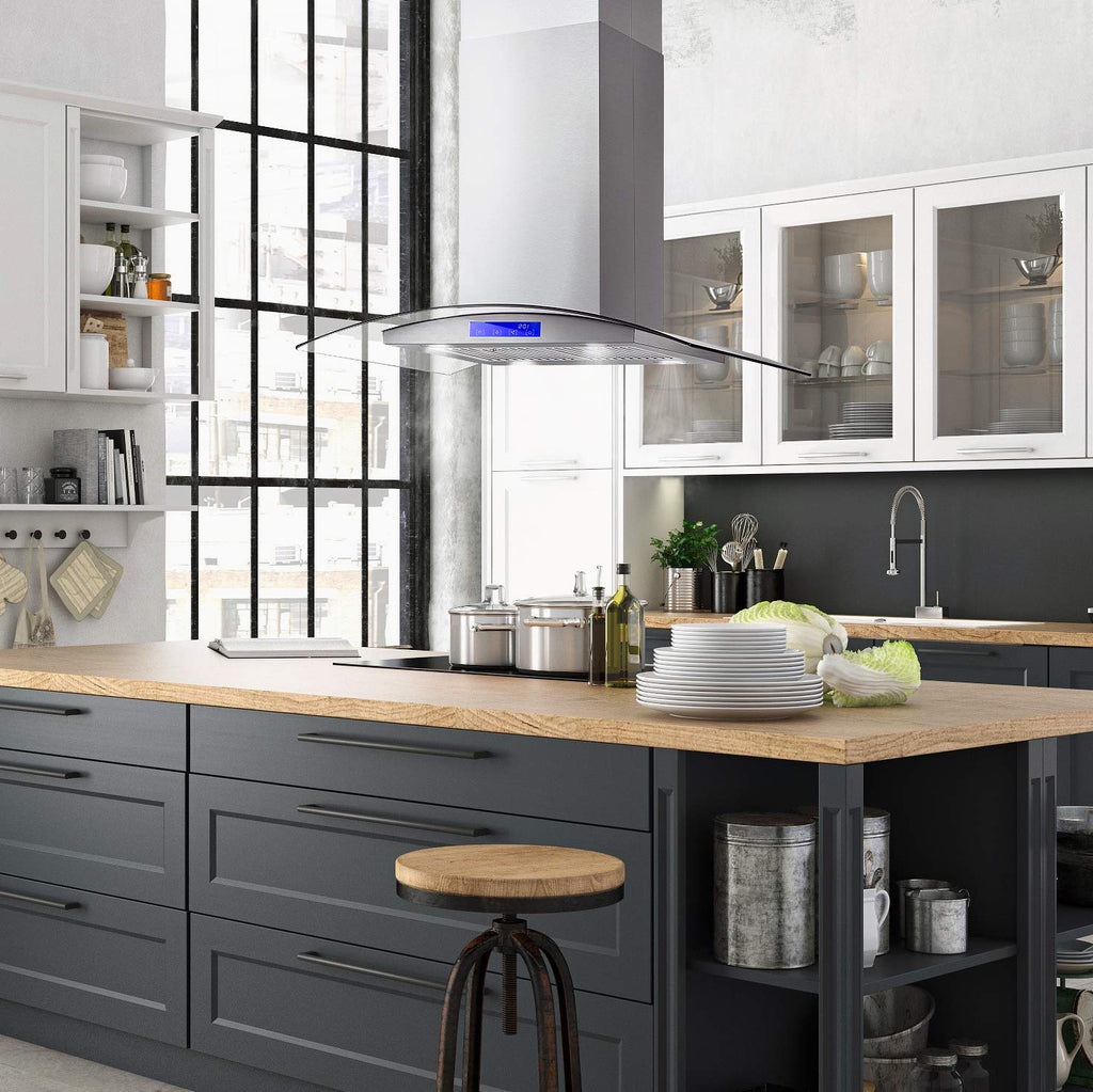 30 in. Lumin Coll 380 CFM Ducted Island Range Hood, LED, Stainless Steel