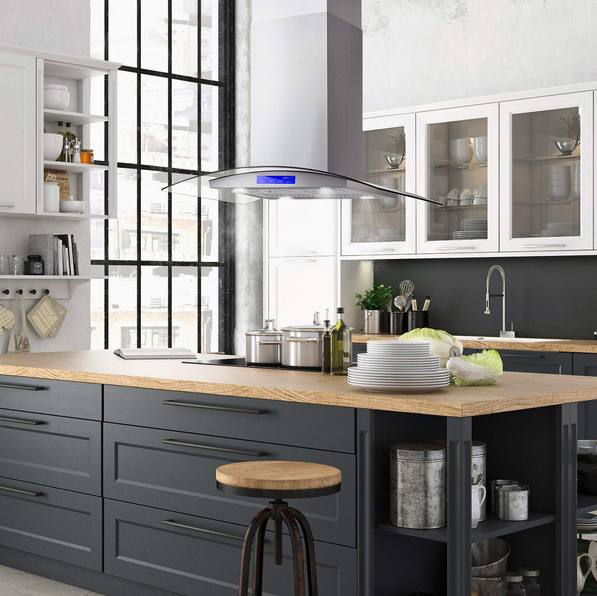 30 in. Lumin Coll 380 CFM Ducted Island Range Hood, LED, Stainless Steel