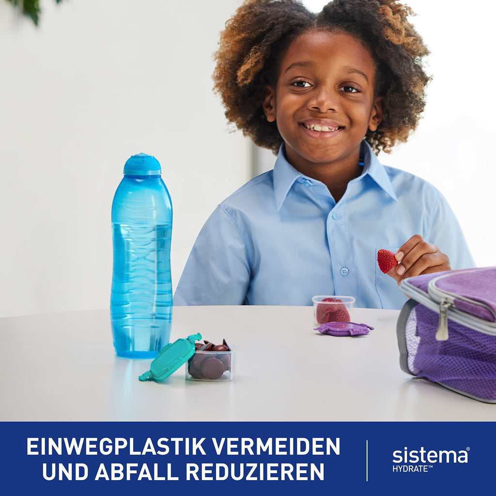 Sistema Squeeze Twist 'n' Sip Sports Water Bottles | 460 ml | Leakproof Kids Water Bottles | BPA-Free | Blue | 4 Count