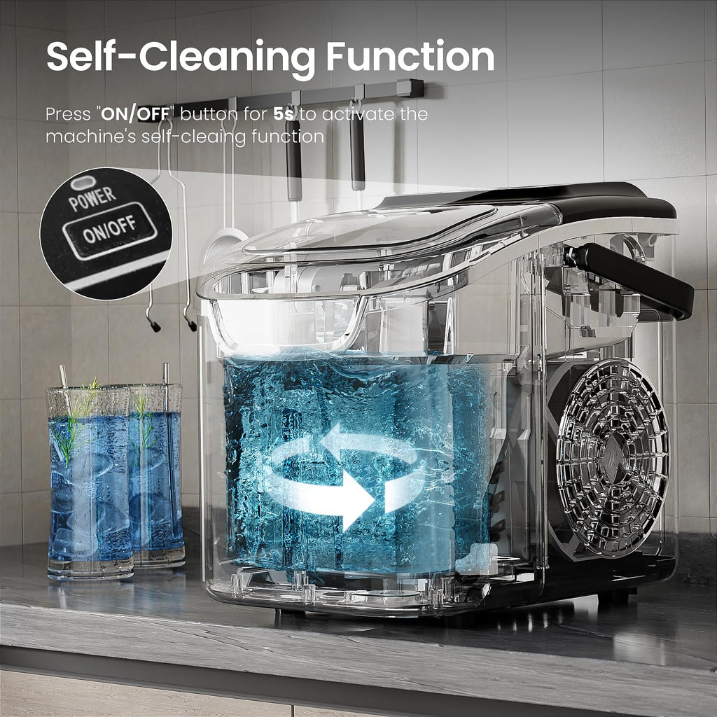 Electactic Portable Ice Maker Countertop,8 Bullet Ice in 6 Mins,2 Ice Size