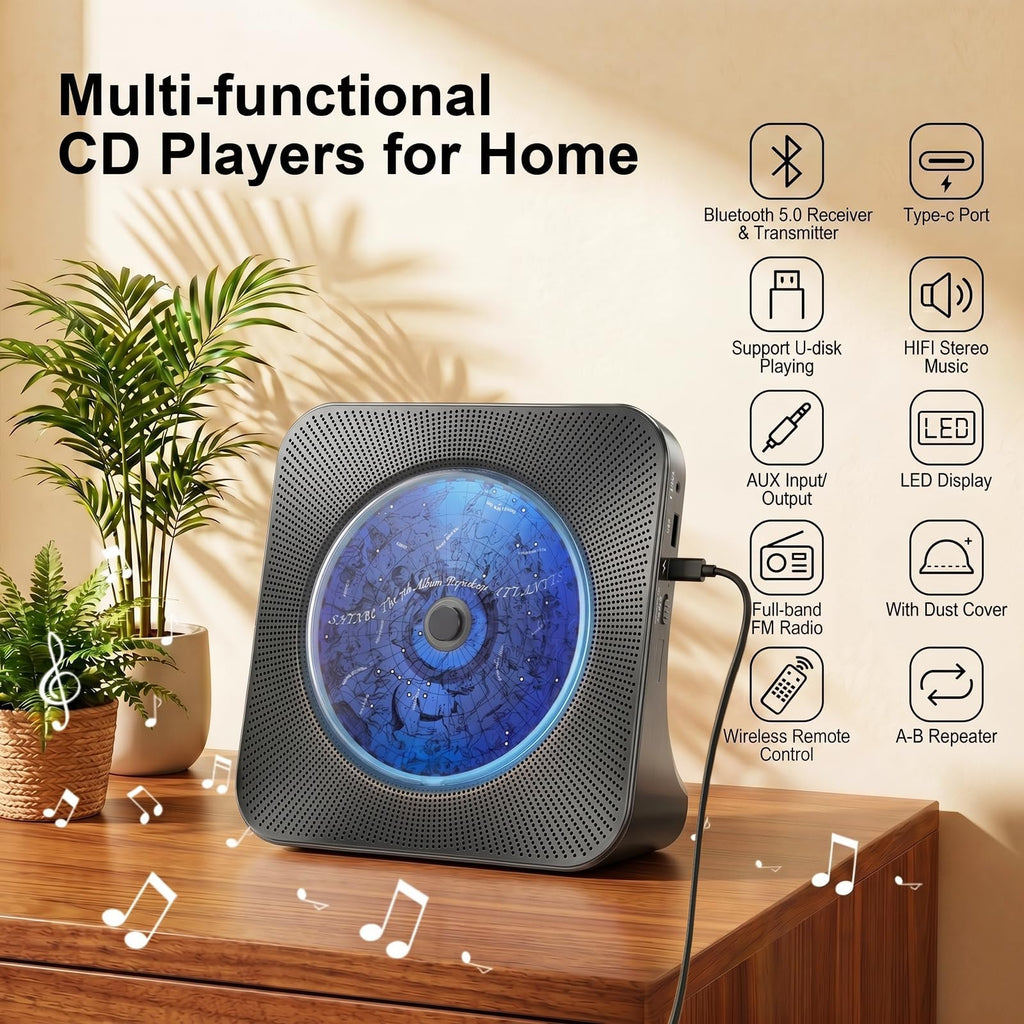 Gueray CD Player Portable Bluetooth Desktop CD Players for Home