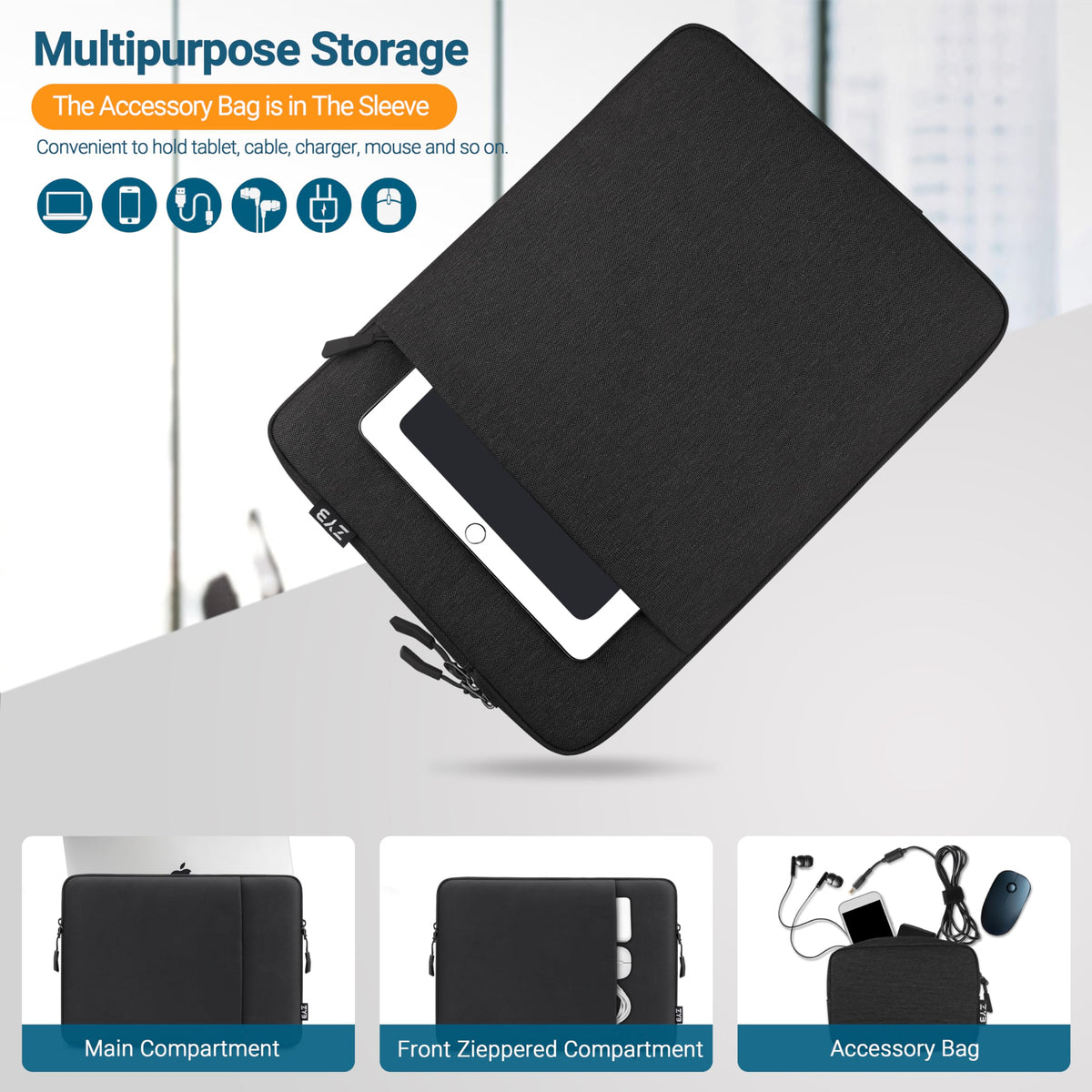 ZYB Laptop Sleeve 14 Inch, Waterproof Shockproof 14 Inch Laptop Case for 14" Notebook Lenovo Thinkpad IdeaPad, MacBook Air 15.3 2026-2023 M5 M4 M3 M2, 14" HP Dell Acer Chromebook Mac Pro 15-Black