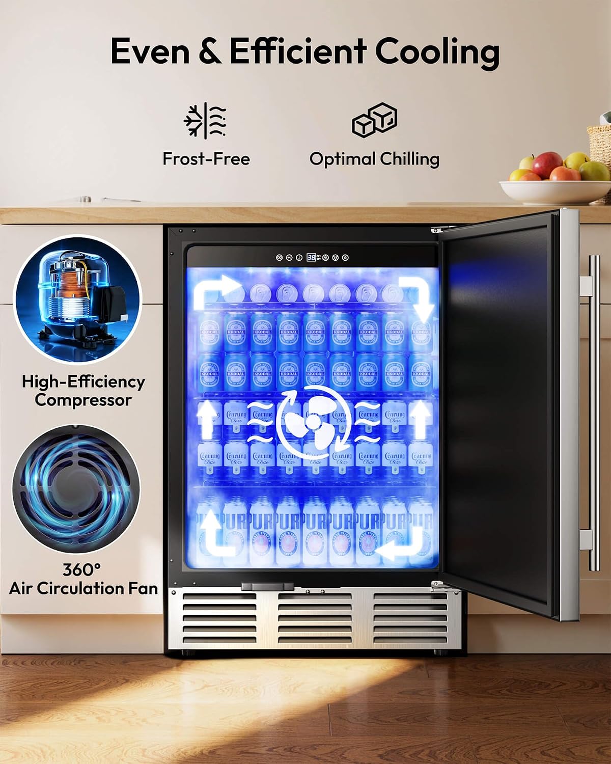 EUHOMY 24 Can Mini Fridge, 18L Beverage Refrigerator with Quiet Compressor
