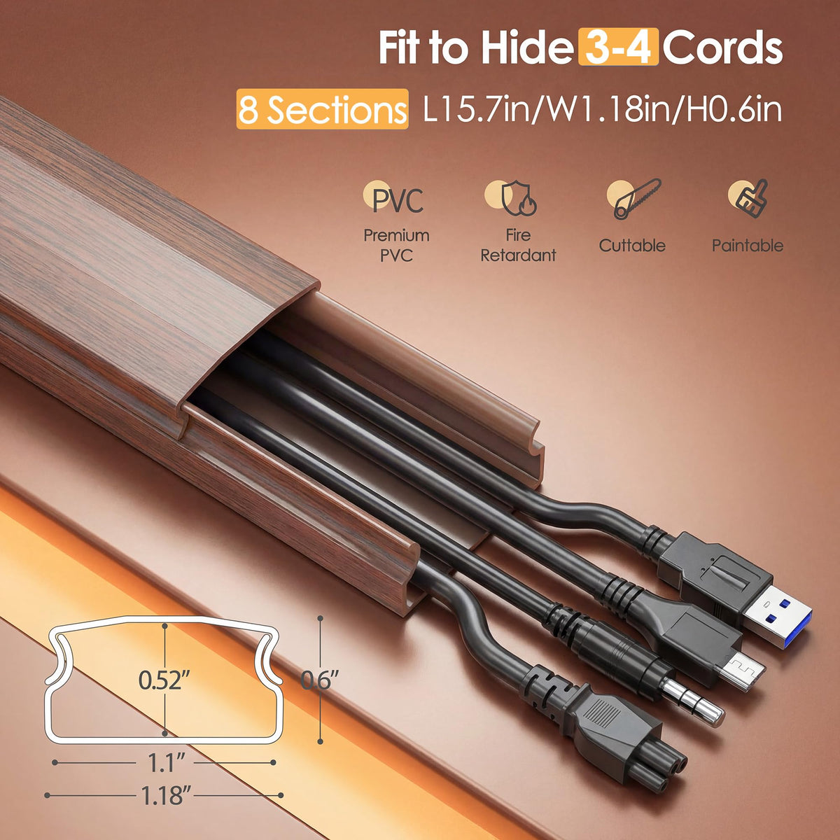 Yecaye TV Cord Hider, 42in Cord Cover Wall Mounted, W1.18in H0.6in, Beige