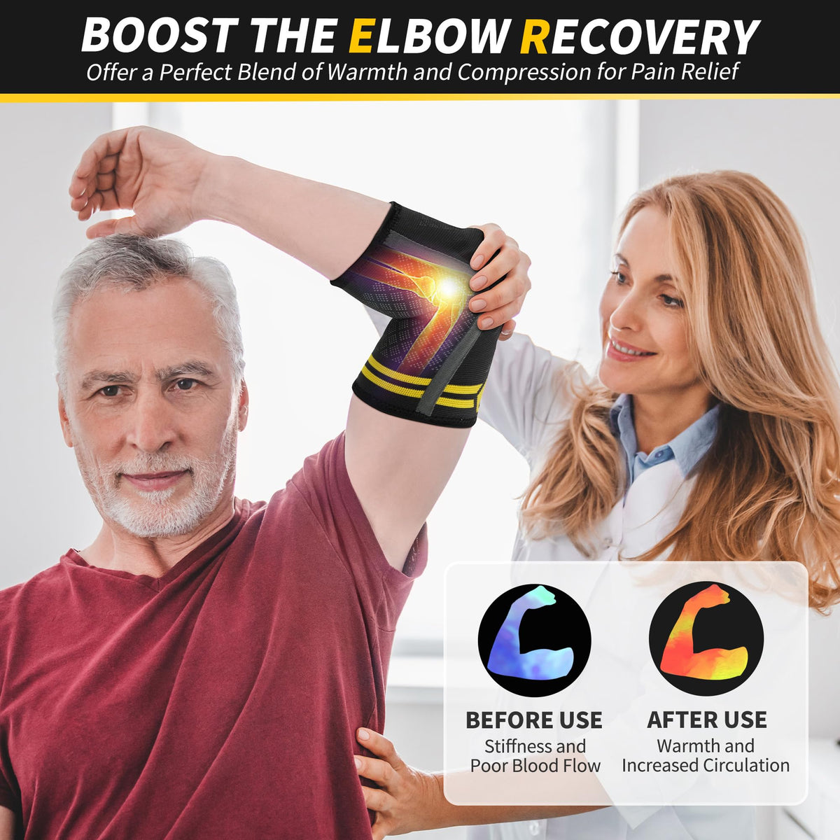 CAMBIVO Elbow Support for Men&Women 2 Pack, Upgraded Tennis Elbow Support Arm Sleeves with Gel Pad and Dual Stabilizers, Elbow Brace for Tennis, Weightlifting