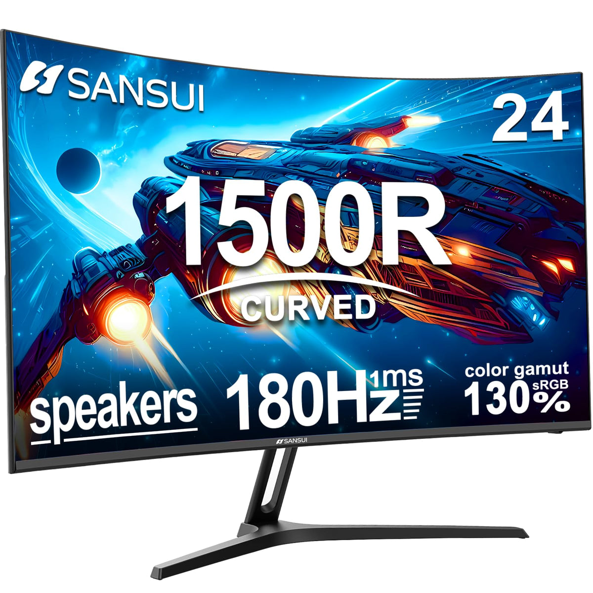 SANSUI 24 Inch Gaming Monitor 200Hz 1Ms FreeSync HDR 110% sRGB FHD 1080P Computer Monitor HDMI DP Ports Eye Care Frameless VESA Mount Cable Management(ES-G24F4L HDMI Cable Included)