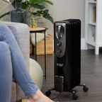 Russell Hobbs 2000W/2KW Oil Filled Radiator, 9 Fin Portable Electric Heater - White, Adjustable Thermostat with 3 Heat Settings, Safety Cut-off, 20 m sq Room Size, RHOFR5002, 2 Year Guarantee