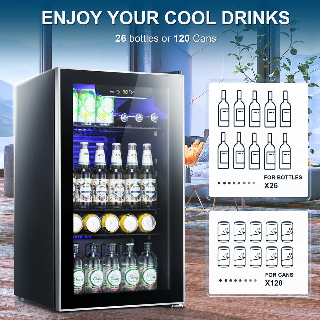 Antarctic Star 18L Mini Fridge Cooler 24Can, Beverage Refrigerator with Quiet Compressor, LED Light,Freestanding Small Fridge with Electronic Temperature Control for Home and Bar(40-61 ℉)