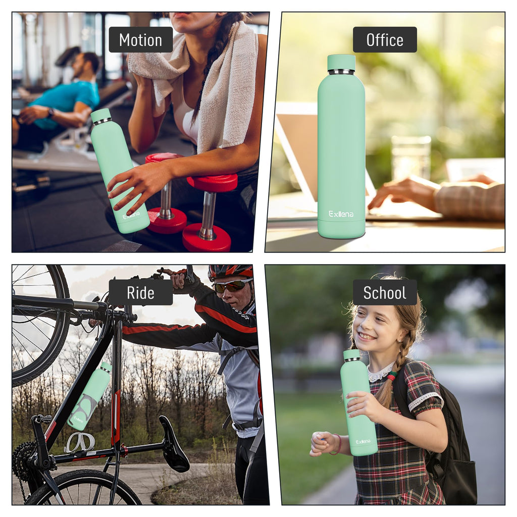 Exllena Insulated Black Water Bottles 750ml with Clip, Double Wall Vacuum Drinks Bottle Keeps Drinks Cold 24 Hrs/Hot 12 Hrs, Stainless Steel Water Bottle BPA Free