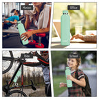 Exllena Insulated Black Water Bottles 750ml with Clip, Double Wall Vacuum Drinks Bottle Keeps Drinks Cold 24 Hrs/Hot 12 Hrs, Stainless Steel Water Bottle BPA Free