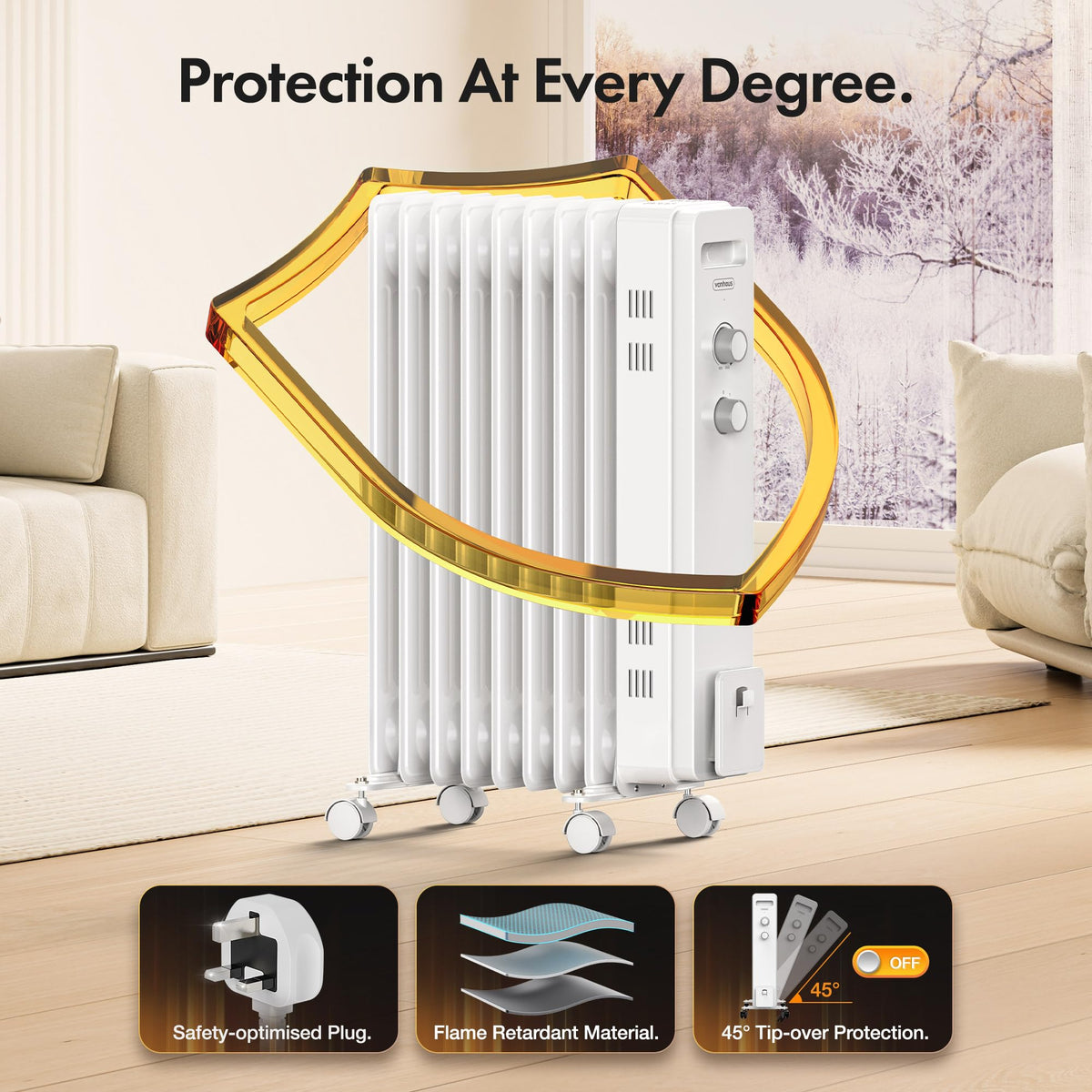 VonHaus Oil Filled Radiator 11 Fins – 2500W, 3 Heat Settings, 24 Hour Timer