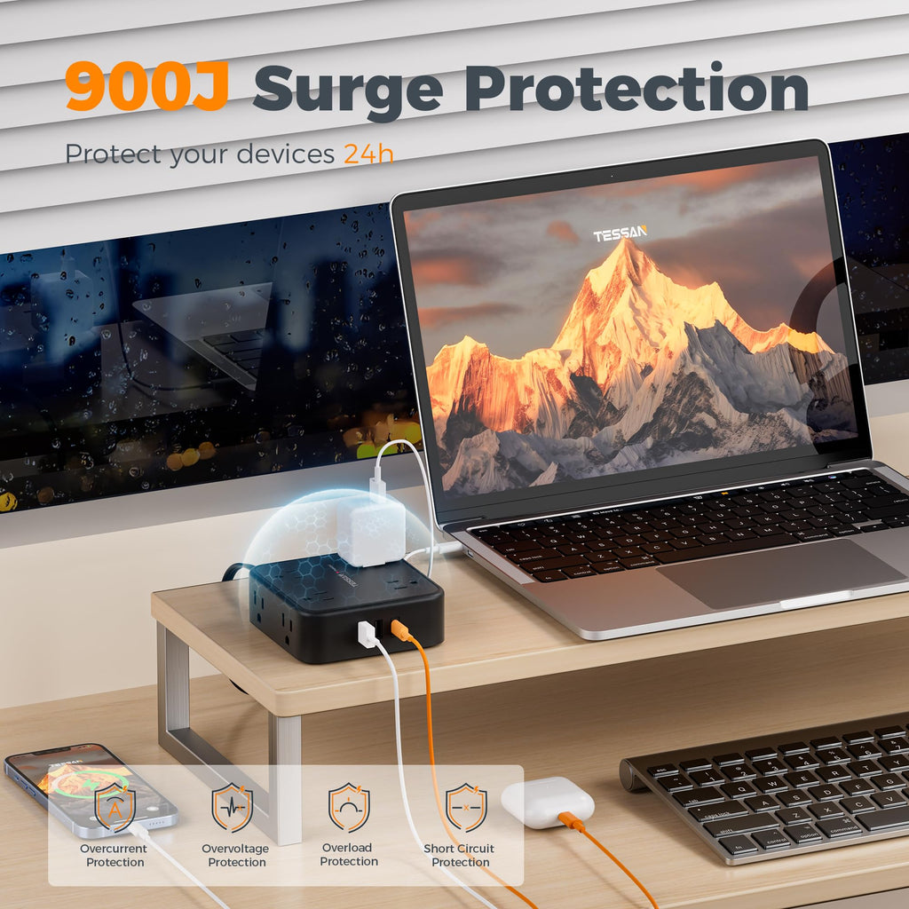 TESSAN Surge Protector Power Strip with 900J Surge Protection, 5 Ft, Grey
