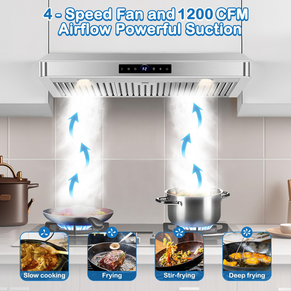 42 inch Range Hood Under Cabinet 1200 CFM Stainless Steel Stove Vent Hoods