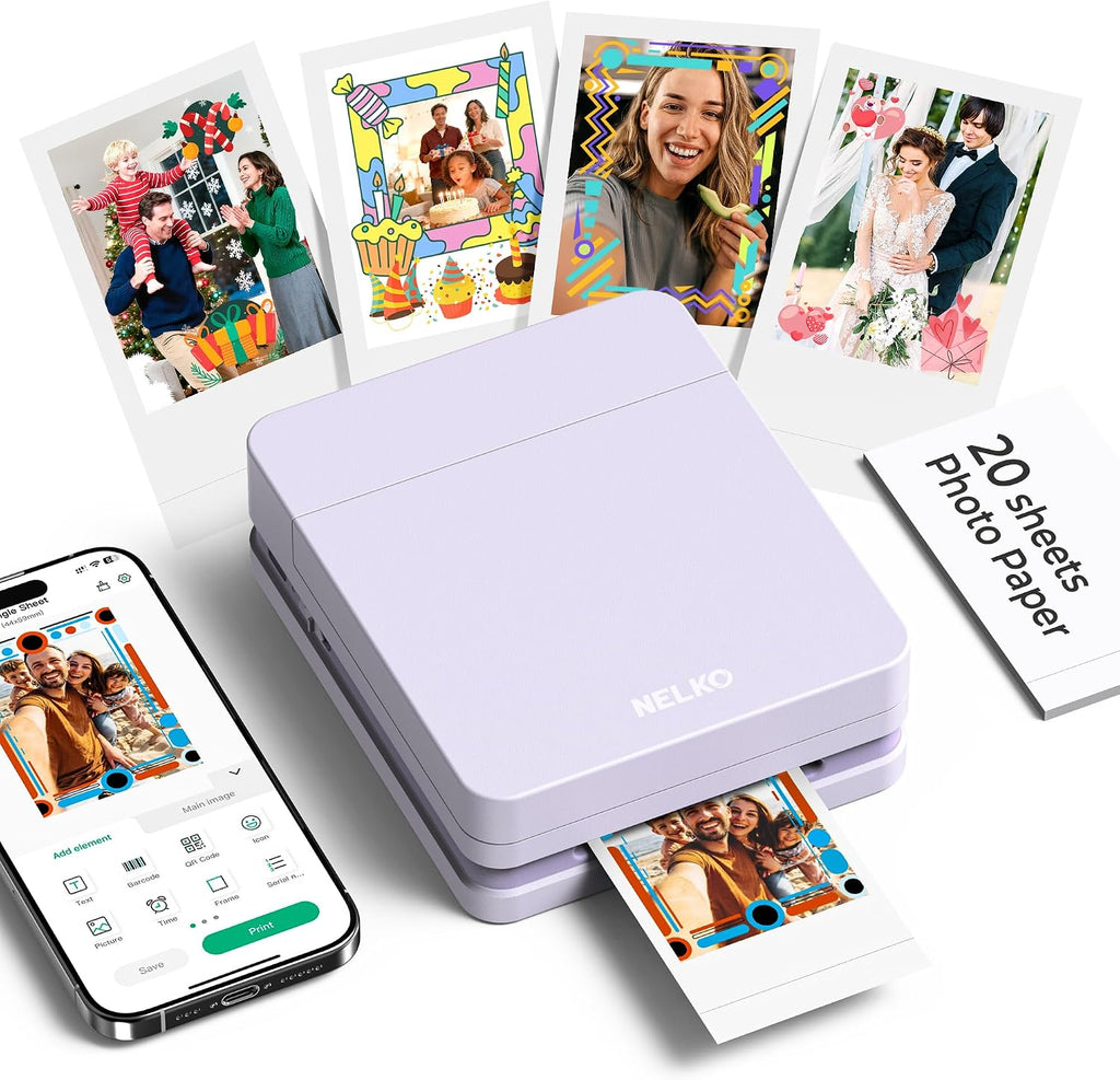 Nelko PP01 Photo Printer, 2x3 Portable Photo Printer, Mini Printer, Purple