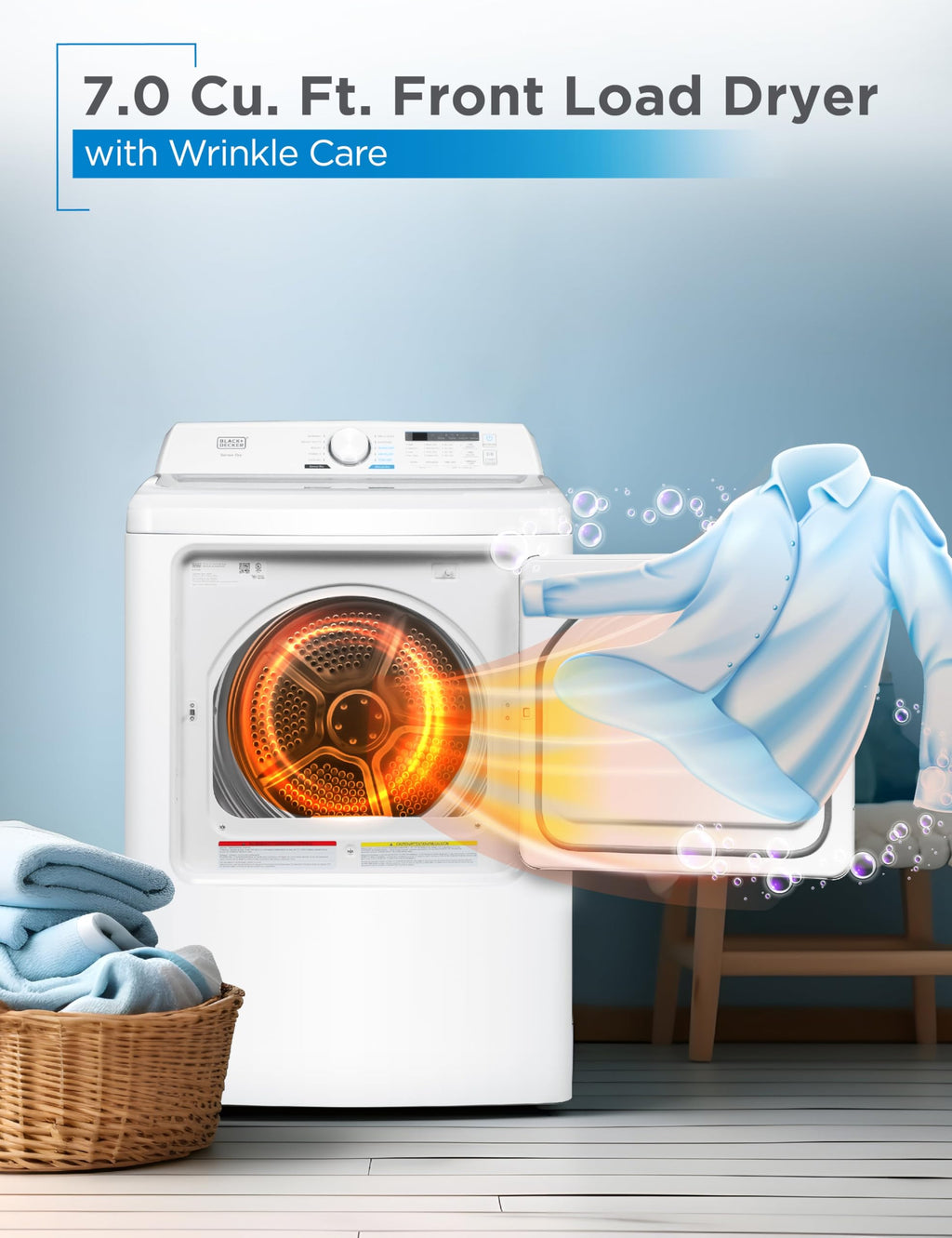 BLACK+DECKER 2.65 Cu. Ft. Portable Dryer, 8.8 lb. Capacity, BCED26, White