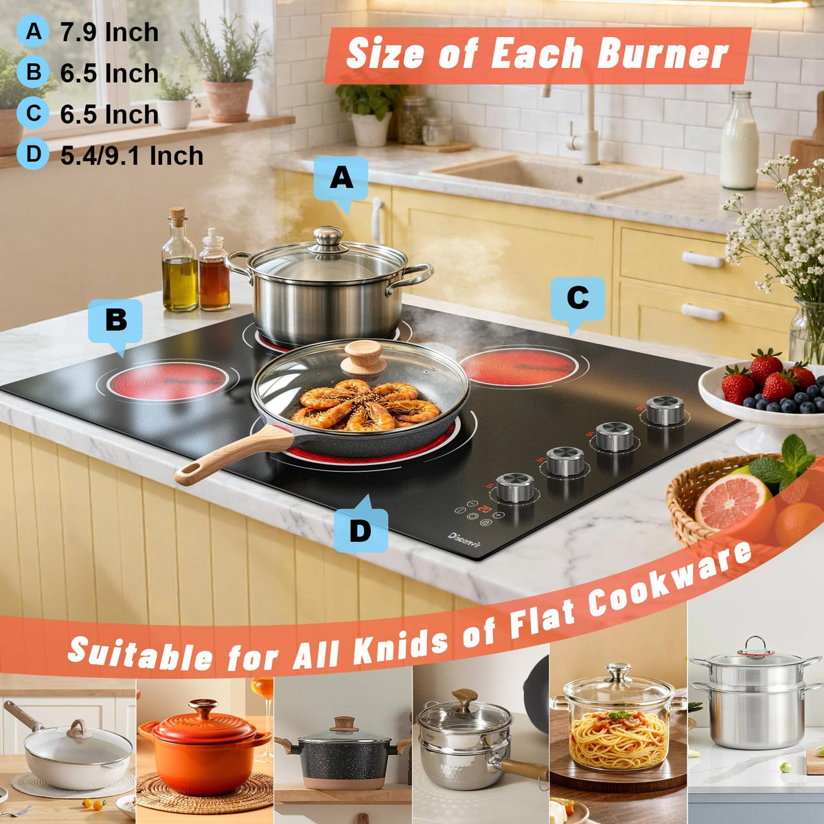 2 Burner Electric Cooktop 110V, 2000W Shard Power