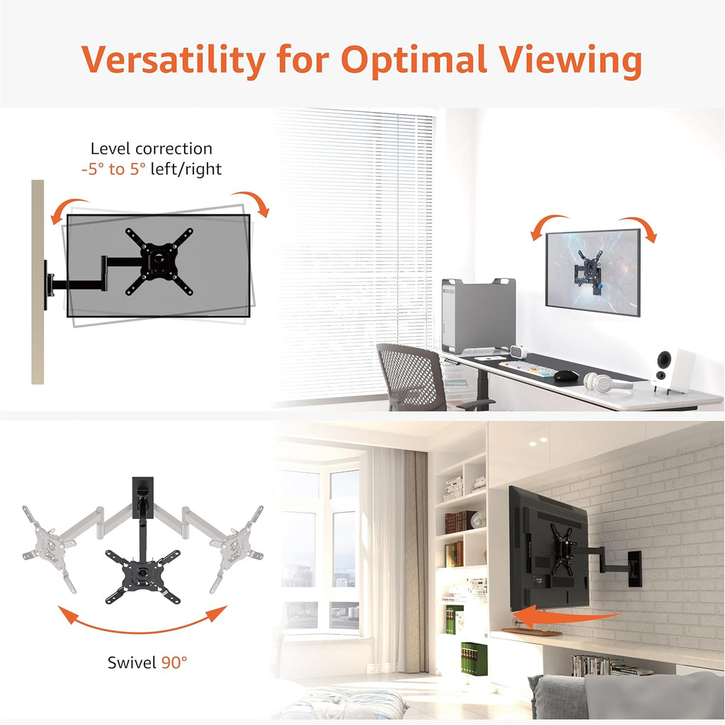 Amazon Basics Full Motion Articulating TV Wall Mount with Tilt Swivel, Extends 16 inches, VESA 200x200, for 12" to 40" TVs, 40 lbs, Black