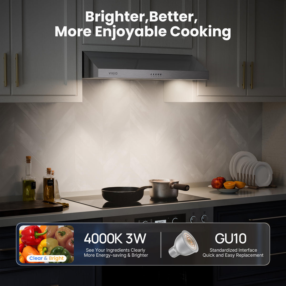 VIKIO HOME Under Cabinet Range Hood 30 Inch, 1200 CFM Dual-Motor Kitchen Vent with LED Lights, Button Control, Ducted Stainless Steel Vent Hood, Reusable 5-Layer Aluminum Filters, Black