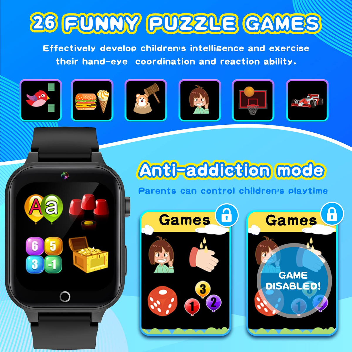Kids Smart Watches Girls Age 5-12, 26 Games High-Resolution Touchscreen Kids Watch with Video Camera Music Player Pedometer Flashlight 12/24 hr Educational Toys Birthday Gifts for Girls Ages 6 7 8