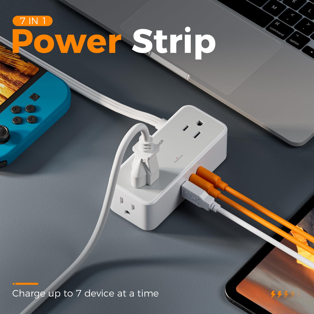 TESSAN Extension Cord 10 FT, Power Strip with 900J Surge Protection, Grey