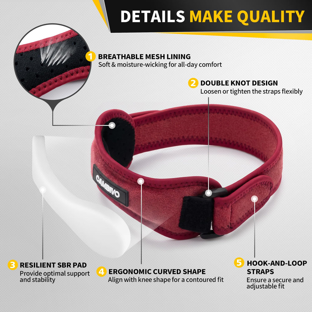 CAMBIVO 2 Pack Patella Tendon Knee Strap for Meniscus Tear & Osgood Schlatters Relief - Adjustable Knee Support for Running Stability, Jumper's Knee, Hiking & Gym Squats