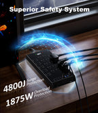 Surge Protector Power Strip 4800J, LeZone 10Ft Long Extension Cord Flat Plug, 20 Outlets 8 USB Ports(4 USB-C), Wall Mountable, Desk Charging Station, Black