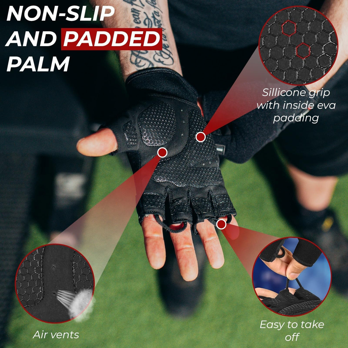BEAST RAGE Gym Gloves Weight lifting Gloves Training Anti Slip Padded Palm Half Finger Powerlifting Workout Exercise Gloves for Men and Women
