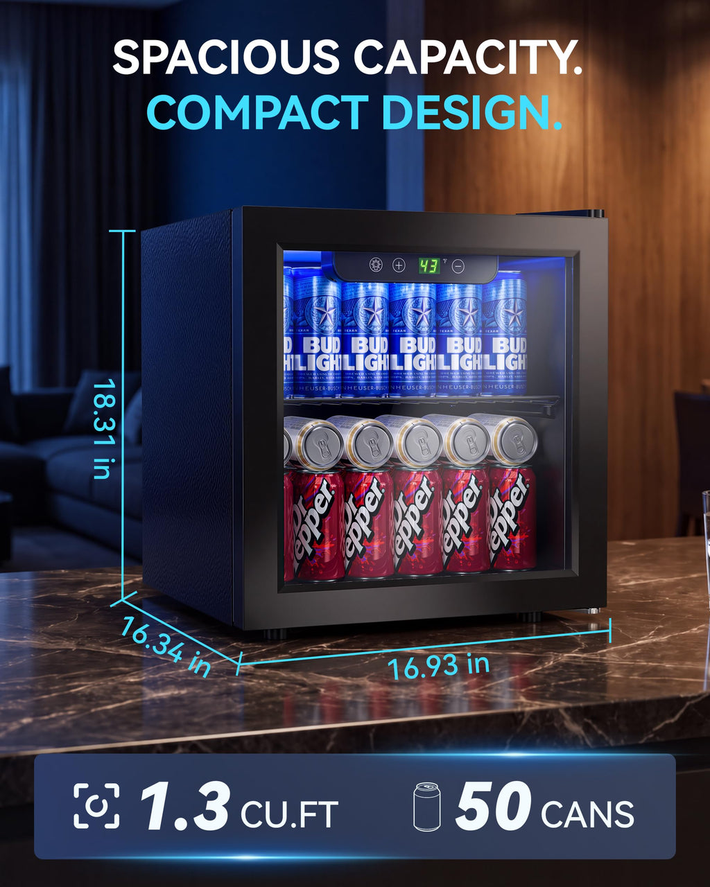 2.5 Cu.Ft Beverage Fridge, Glass Door Mini Fridge, Silver, 96 Can