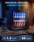 2.5 Cu.Ft Beverage Fridge, Glass Door Mini Fridge, Silver, 96 Can