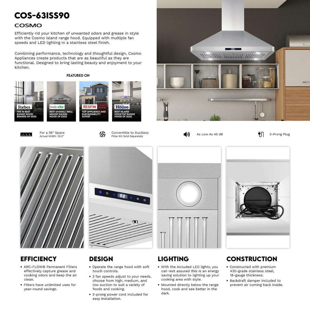 30 in. Lumin Coll 380 CFM Ducted Island Range Hood, LED, Stainless Steel