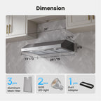 VIKIO HOME Under Cabinet Range Hood 30 Inch, 1200 CFM Dual-Motor Kitchen Vent with LED Lights, Button Control, Ducted Stainless Steel Vent Hood, Reusable 5-Layer Aluminum Filters, Black