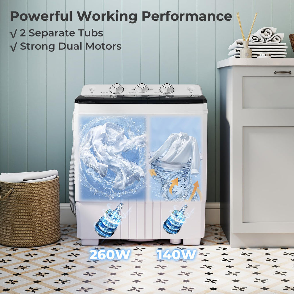 Giantex Portable Washing Machine, 20lbs Capacity, 12lbs Washer and 8lbs Spinner, Compact for Apartment RV, Gray & White, GX20313-PE