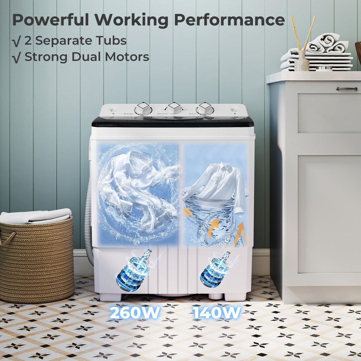 Giantex Portable Washing Machine, 20lbs Capacity, 12lbs Washer and 8lbs Spinner, Compact for Apartment RV, Gray & White, GX20313-PE