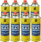 Straame Camping Gas Cartridges 227g, Portable Push-Fit Canisters, Pack of 8