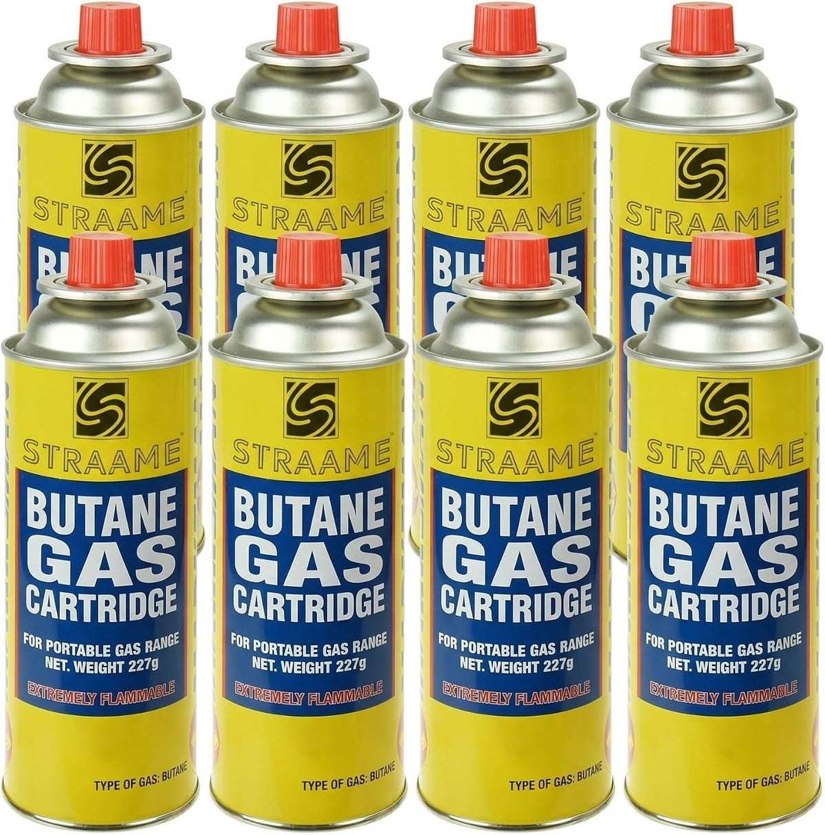 Straame Camping Gas Cartridges 227g, Portable Push-Fit Canisters, Pack of 8