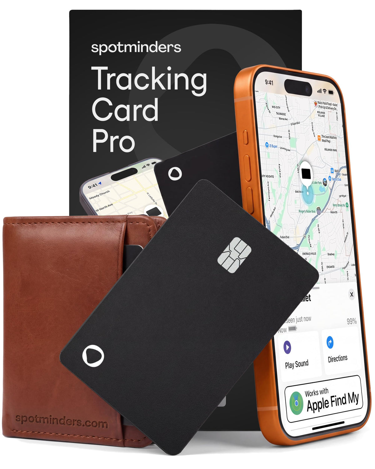 SPOTMINDERS Apple MFi Certified Wallet Tracking Card Black 4-Pack Travel Gifts for Him Works with Apple Find My Rechargeable Tracker IP68 Waterproof 0.07" Slim iPhone Item Finder for Luggage Passport