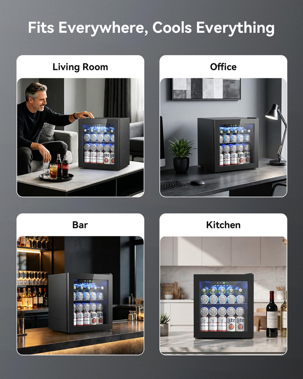 Feelfunn 2.6CuFt Beverage Refrigerator, 95 Can Mini Fridge with Glass Door