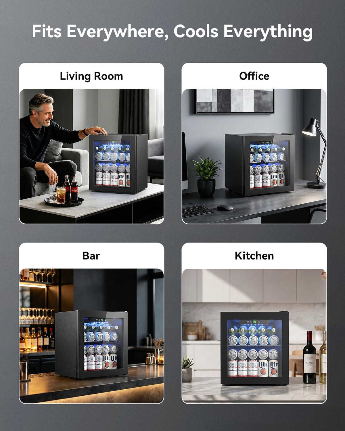 Feelfunn 2.6CuFt Beverage Refrigerator, 95 Can Mini Fridge with Glass Door