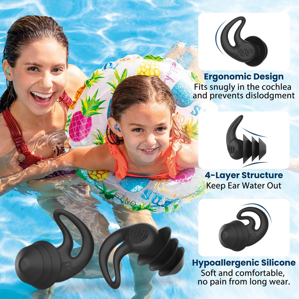 Swimming Ear Plugs for Kids,4 Pairs Reusable Silicone Ear Plugs Swimming