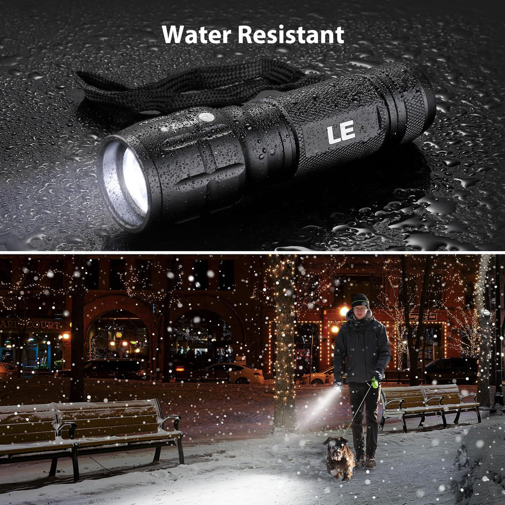 LE LED Torch, LE1000 Powerful Handheld Flashlight, Adjustable Focus, 4 PCs