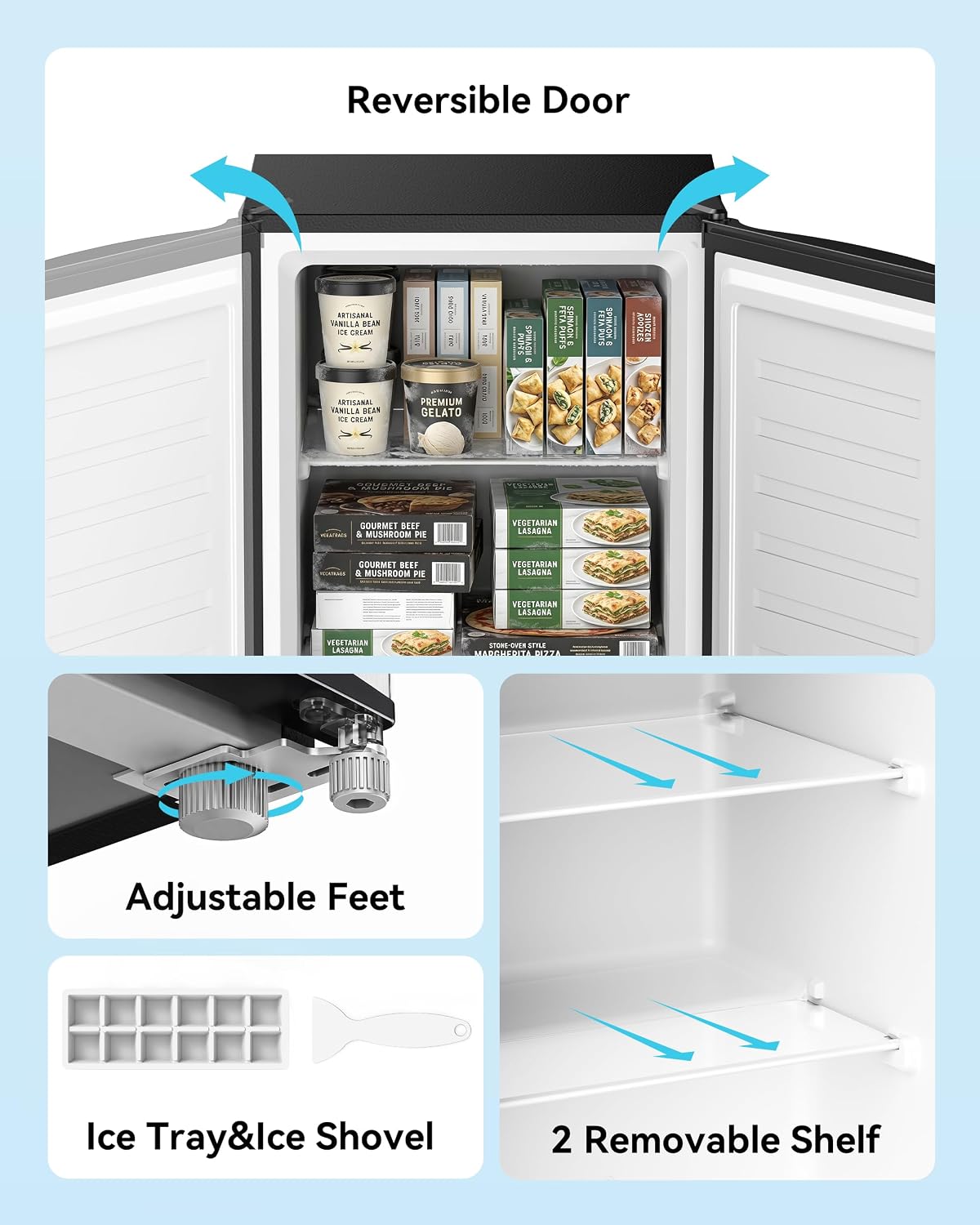 Feelfunn 3.0 Cu.ft Mini Freezer, Small Upright Freezer, Black