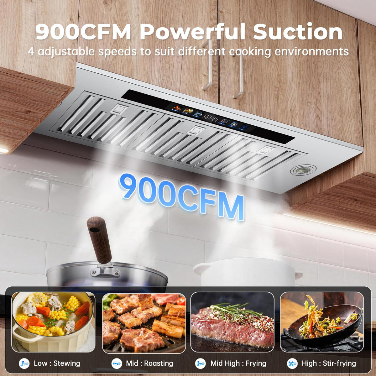 Range Hood Insert 30 inch,Stainless Steel Kitchen Vent Hood 600CFM,Built-in Kitchen Stove Hood w/Front Button Controls and Front LED Lights,Baffle Filters,Ducted/ductless Convertible Duct